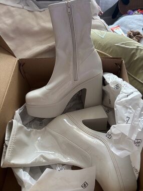Call It Spring White Patent Platform Ankle Boots